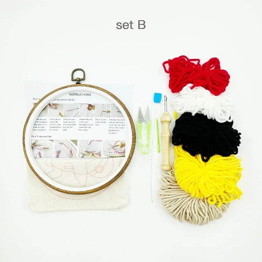 Adorable Cartoon Animal Punch Needle Embroidery Kit for Beginners - Cozy Yarn Craft Set for Home Decoration - ToylandEU