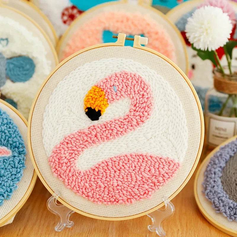 Adorable Cartoon Animal Punch Needle Embroidery Kit for Beginners - Cozy Yarn Craft Set for Home Decoration - ToylandEU