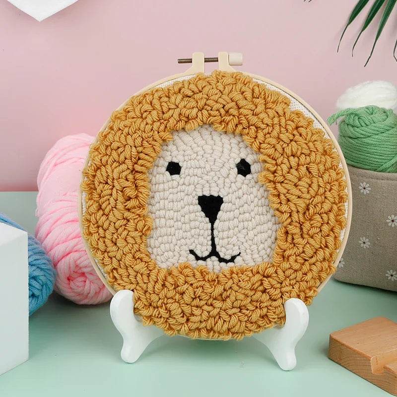 Adorable Cartoon Animal Punch Needle Embroidery Kit for Beginners - Cozy Yarn Craft Set for Home Decoration - ToylandEU