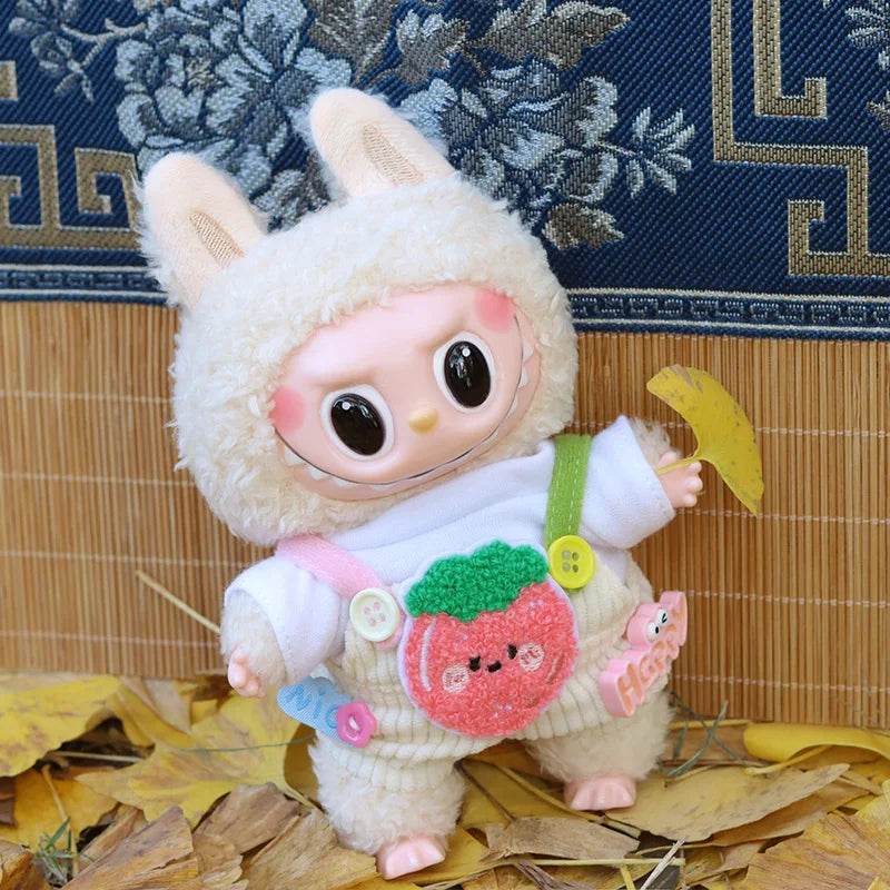 Adorable Doll Outfit Set with Cute Fruit T-shirt and Corduroy Overalls for 17cm Labubu Dolls - ToylandEU
