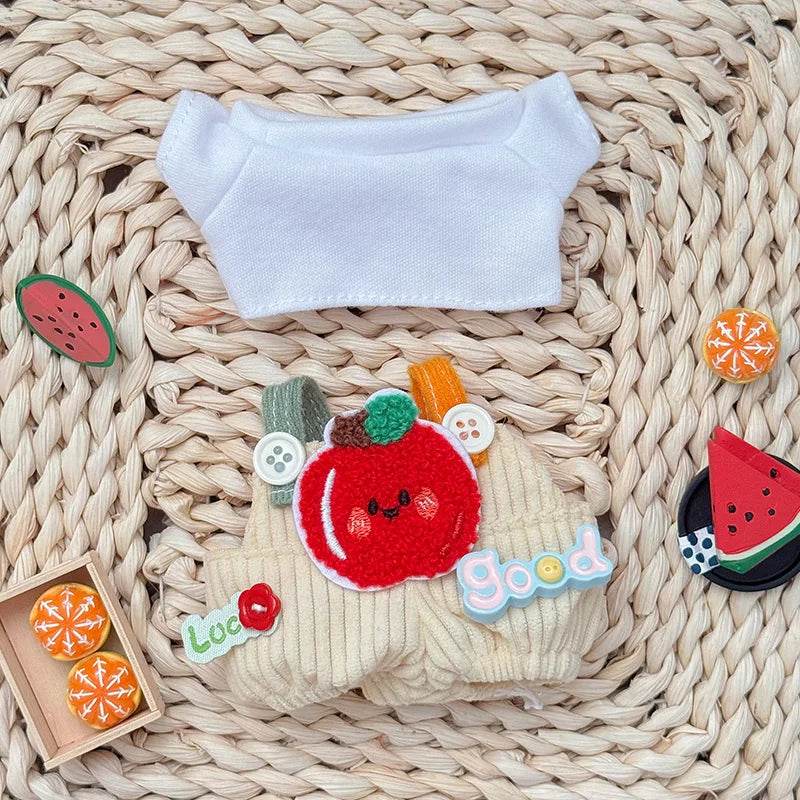 Adorable Doll Outfit Set with Cute Fruit T-shirt and Corduroy Overalls for 17cm Labubu Dolls - ToylandEU