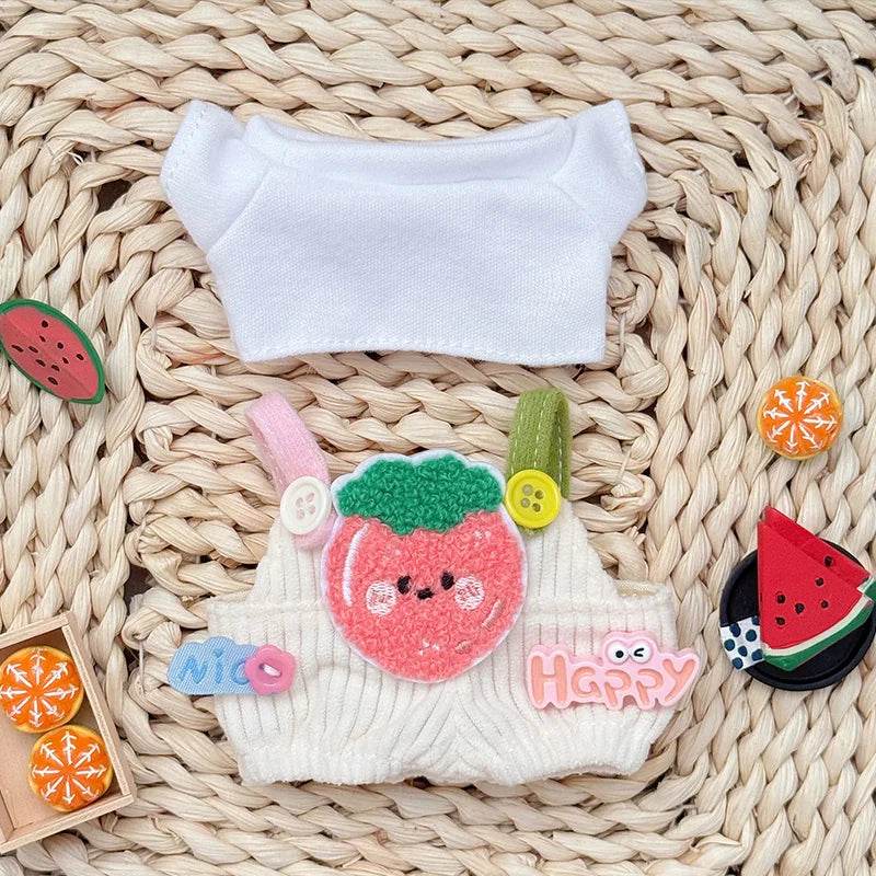 Adorable Doll Outfit Set with Cute Fruit T-shirt and Corduroy Overalls for 17cm Labubu Dolls - ToylandEU