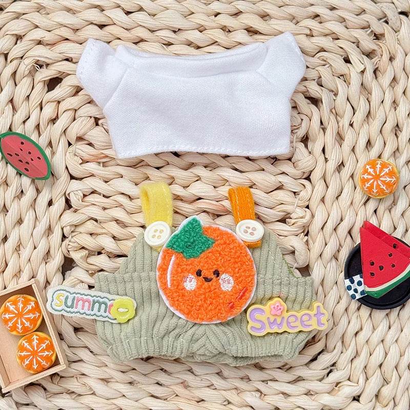 Adorable Doll Outfit Set with Cute Fruit T-shirt and Corduroy Overalls for 17cm Labubu Dolls - ToylandEU