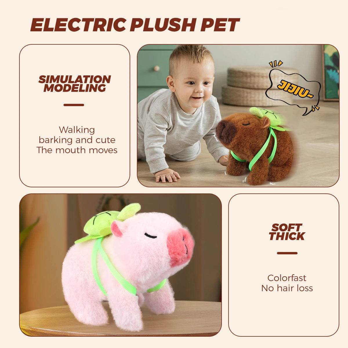 Adorable Electronic Plush Capybara Toy with Walking Sound for Children Age 3 to 12 Years - ToylandEU