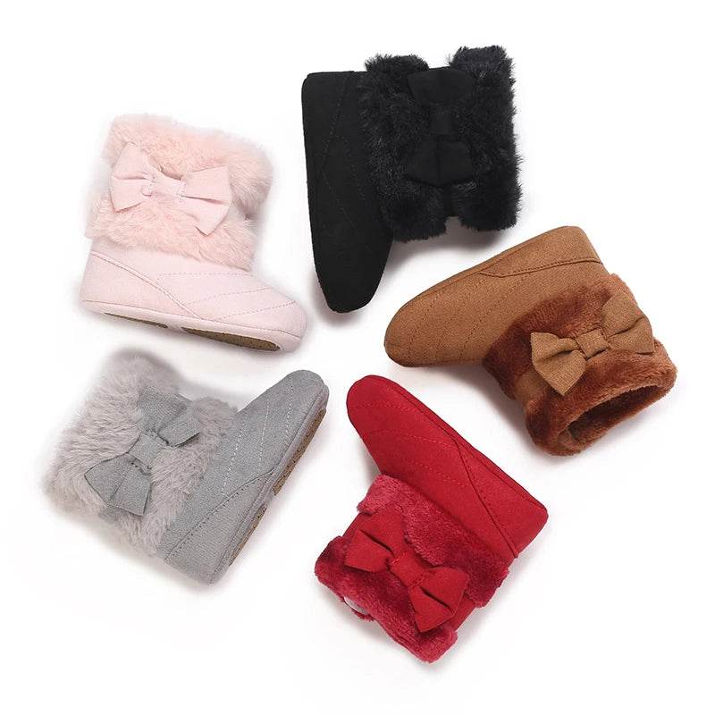 Adorable Fleece-Lined Baby Girls' Knee-High Boots with Bowknot for Cozy Indoor Walks - ToylandEU