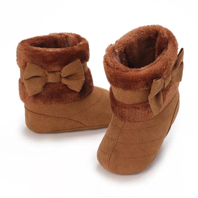 Adorable Fleece-Lined Baby Girls' Knee-High Boots with Bowknot for Cozy Indoor Walks - ToylandEU