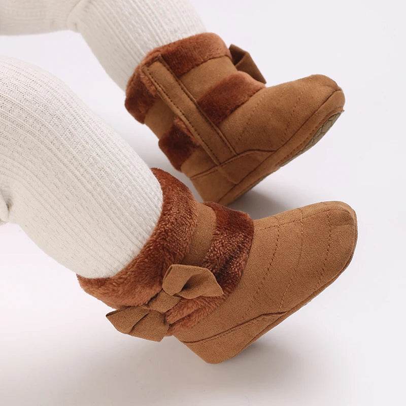 Adorable Fleece-Lined Baby Girls' Knee-High Boots with Bowknot for Cozy Indoor Walks - ToylandEU
