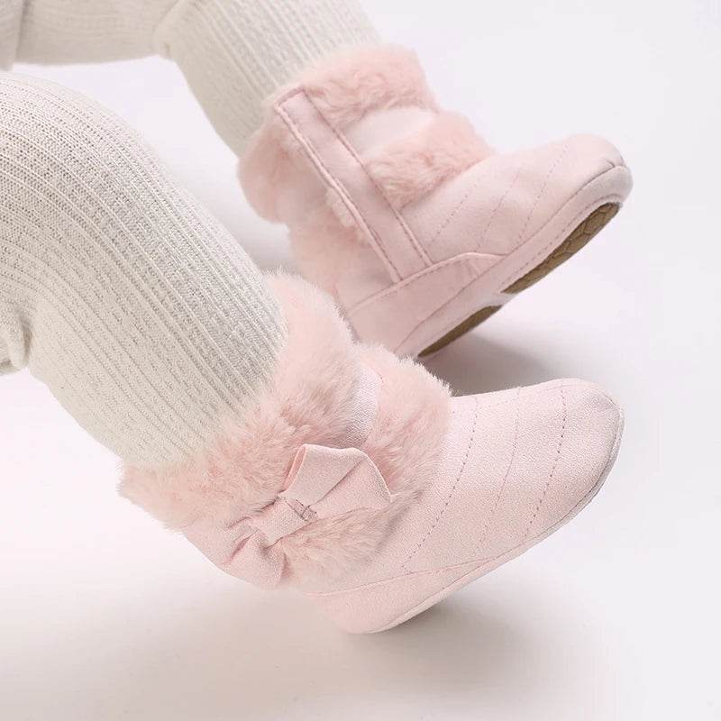 Adorable Fleece-Lined Baby Girls' Knee-High Boots with Bowknot for Cozy Indoor Walks - ToylandEU