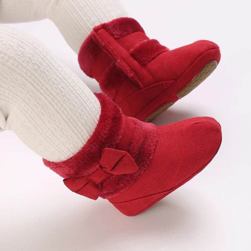 Adorable Fleece-Lined Baby Girls' Knee-High Boots with Bowknot for Cozy Indoor Walks - ToylandEU