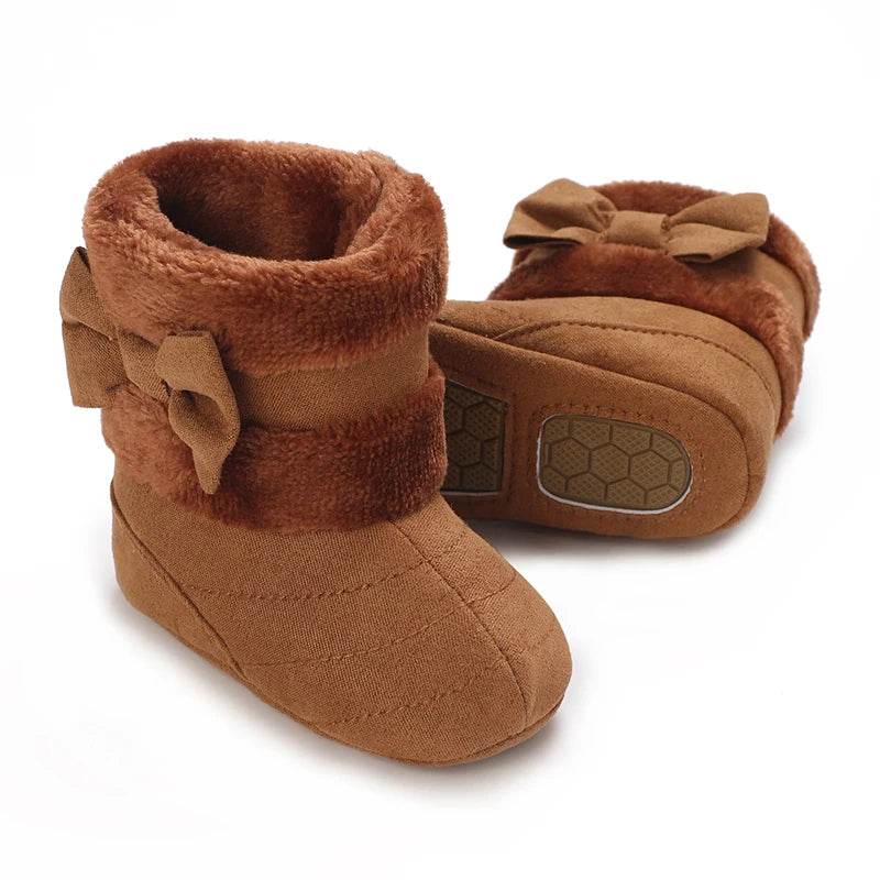 Adorable Fleece-Lined Bowknot Boots for Baby Girls - Cozy Indoor Footwear for Autumn and Winter - ToylandEU