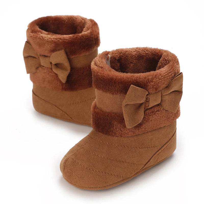 Adorable Fleece-Lined Bowknot Boots for Baby Girls - Cozy Indoor Footwear for Autumn and Winter - ToylandEU