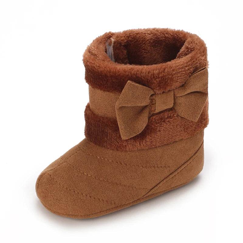Adorable Fleece-Lined Bowknot Boots for Baby Girls - Cozy Indoor Footwear for Autumn and Winter - ToylandEU