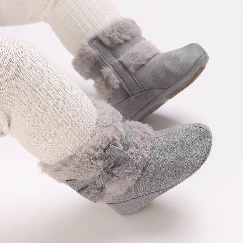 Adorable Fleece-Lined Bowknot Boots for Baby Girls - Cozy Indoor Footwear for Autumn and Winter - ToylandEU