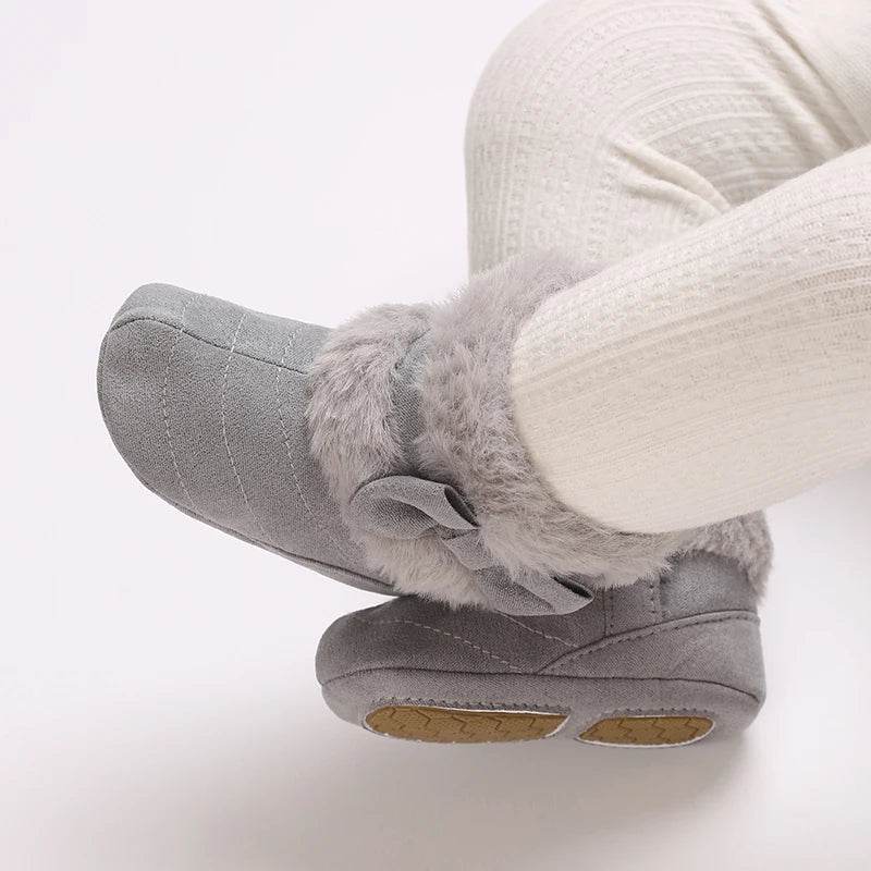 Adorable Fleece-Lined Bowknot Boots for Baby Girls - Cozy Indoor Footwear for Autumn and Winter - ToylandEU