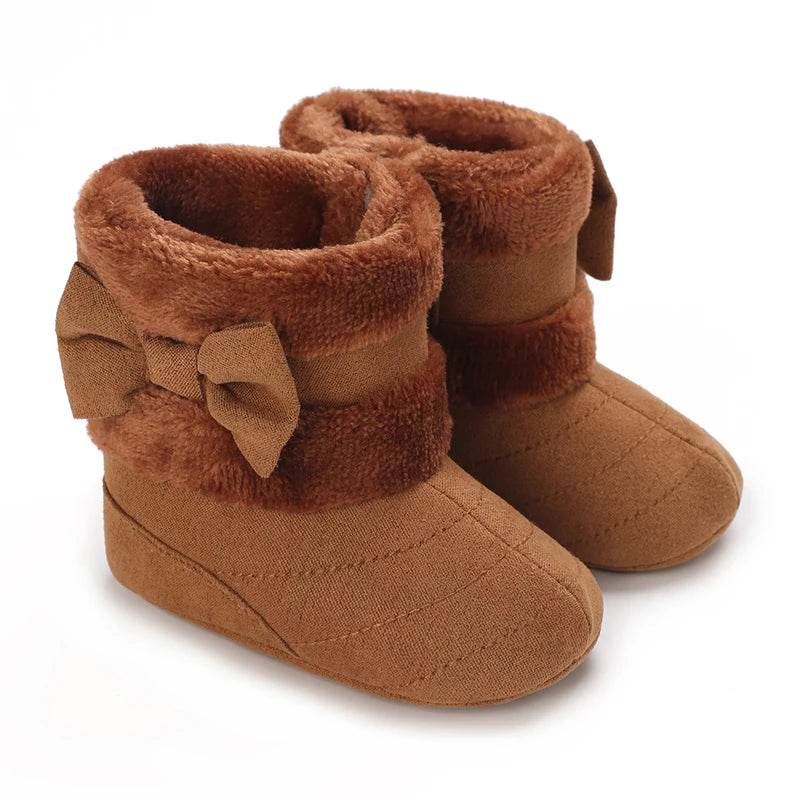 Adorable Fleece-Lined Bowknot Boots for Baby Girls - Cozy Indoor Footwear for Autumn and Winter - ToylandEU