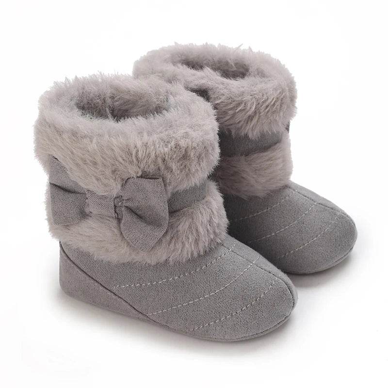 Adorable Fleece-Lined Bowknot Boots for Baby Girls - Cozy Indoor Footwear for Autumn and Winter - ToylandEU