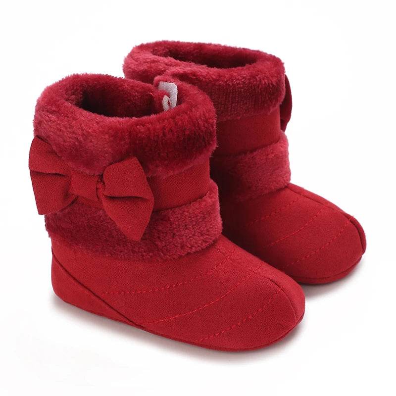 Adorable Fleece-Lined Bowknot Boots for Baby Girls - Cozy Indoor Footwear for Autumn and Winter - ToylandEU