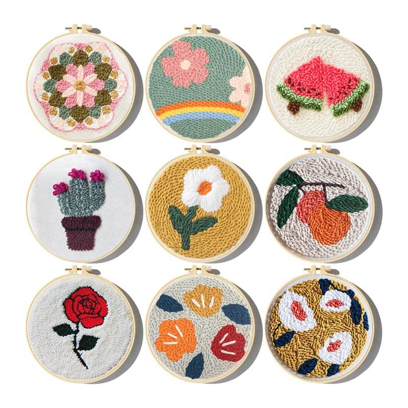 Adorable Flower and Fruit Punch Needle Embroidery Kit for Beginners - Perfect for Home Decoration - ToylandEU