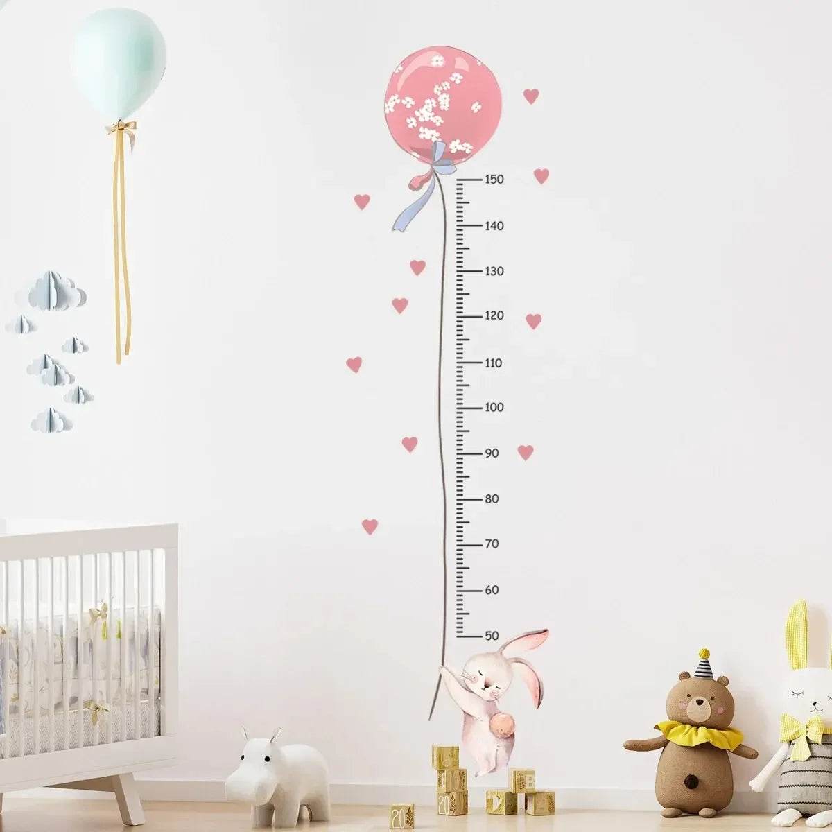Adorable Height Chart Wall Stickers Pink Rabbit For Kids - ToylandEU