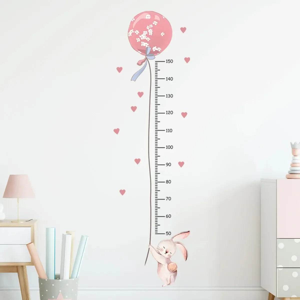Adorable Height Chart Wall Stickers Pink Rabbit For Kids - ToylandEU