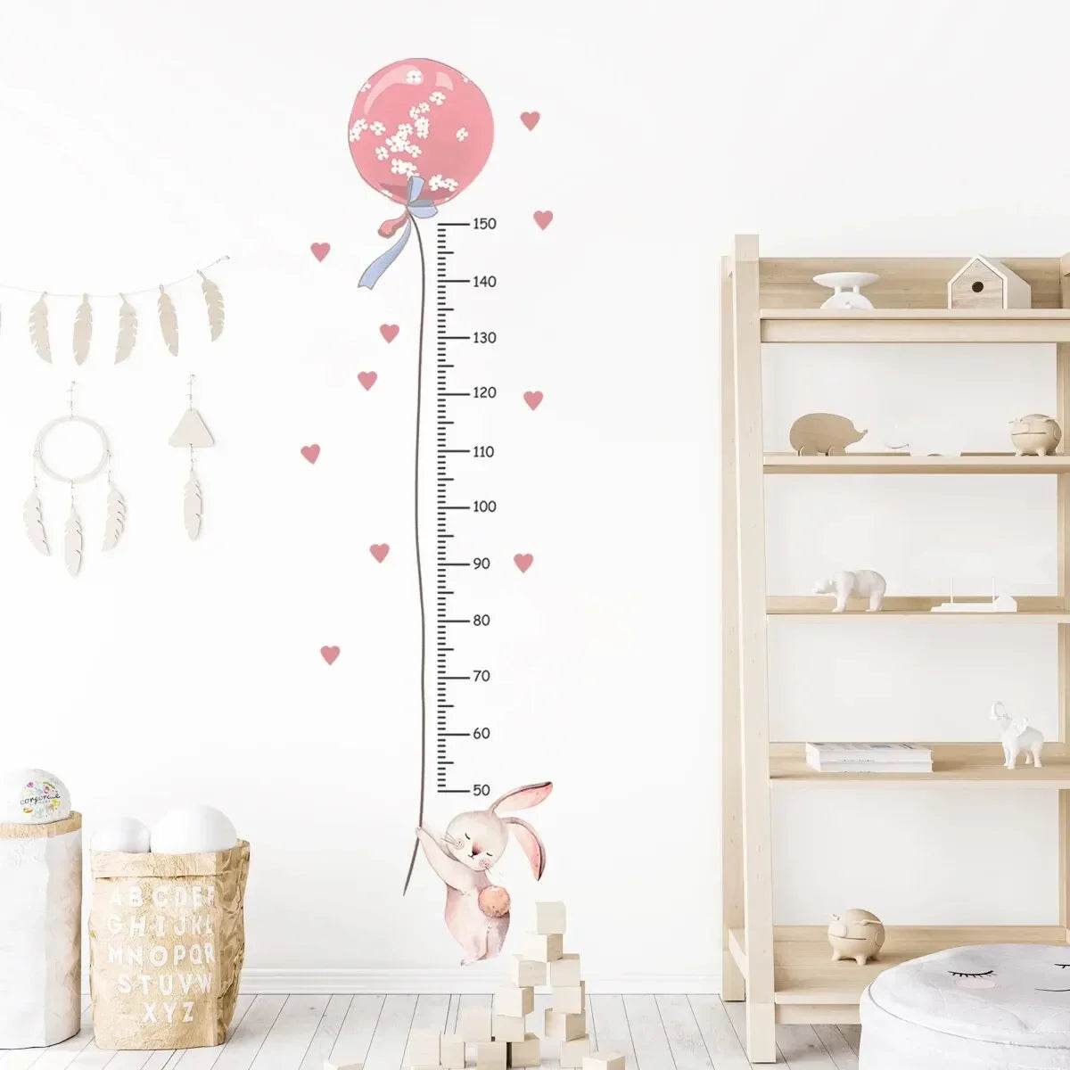 Adorable Height Chart Wall Stickers Pink Rabbit For Kids - ToylandEU