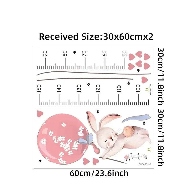 Adorable Height Chart Wall Stickers Pink Rabbit For Kids - ToylandEU