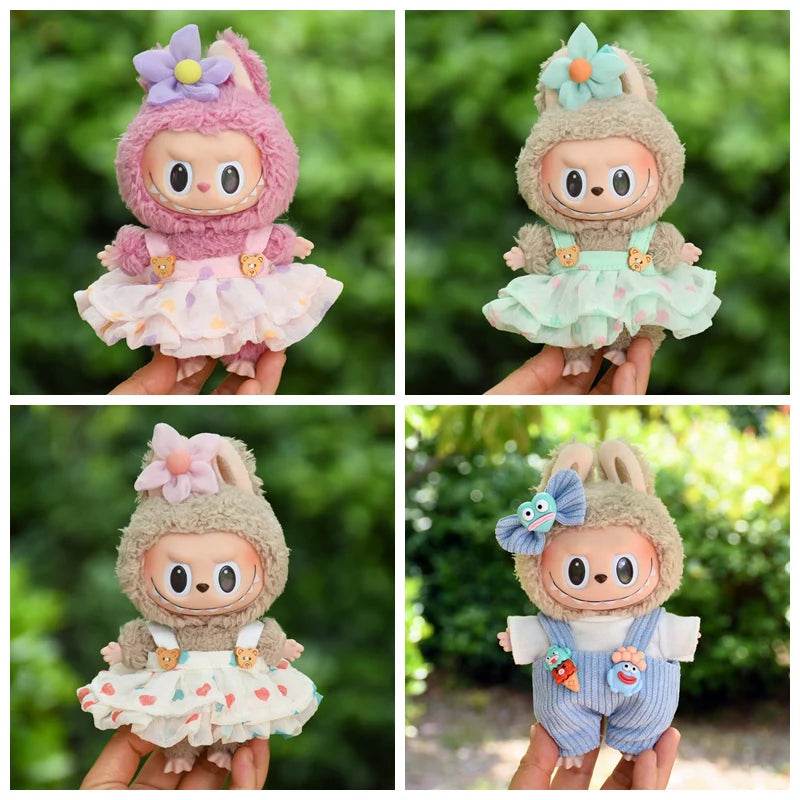 Adorable Mini Plush Doll Outfit Set with Skirt and Hat for 17cm Labubu and Kpop Idol Dolls - ToylandEU
