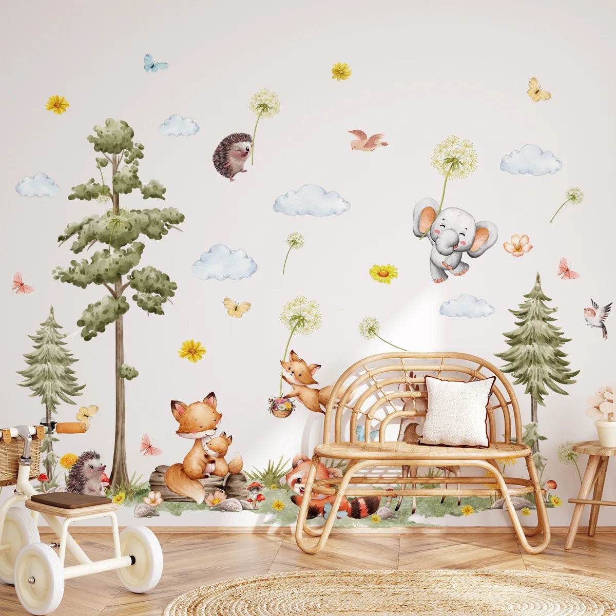 Adorable Wall Stickers Forest Animals Fox Hedgehog For Kids - ToylandEU