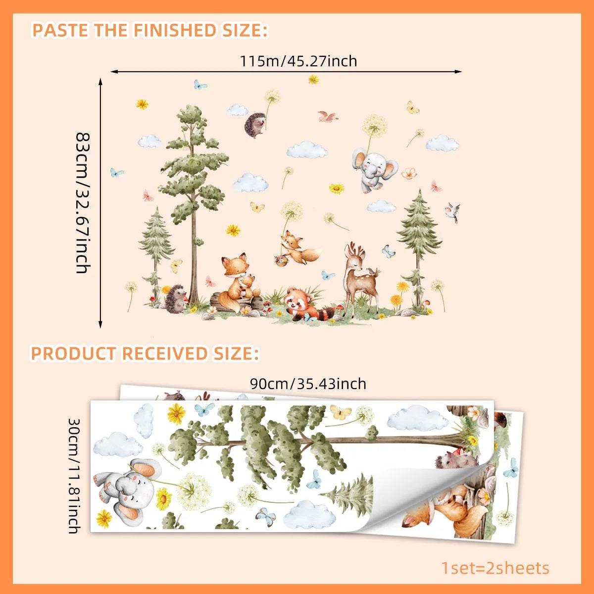 Adorable Wall Stickers Forest Animals Fox Hedgehog For Kids - ToylandEU