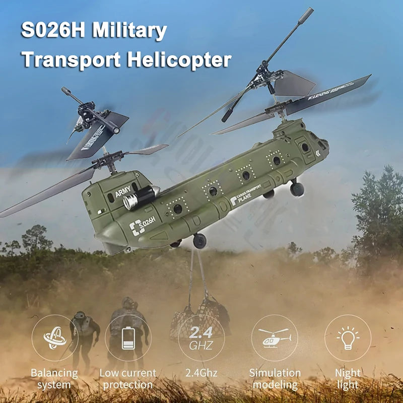 RC Remote Control Chinook CH-47 Helicopter Model S026H - 2.4G Double Paddle Transport Aircraft for Kids & Boys