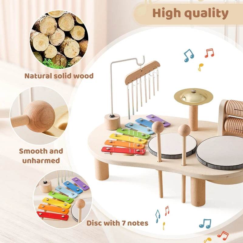 Baby Educational Toys Wooden Aeolian Bells Montessori Musical Toys Xylophone Newborn Birthday Gifts Music Table Toys - ToylandEU