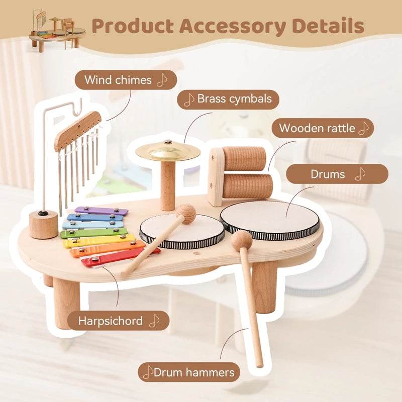 Baby Educational Toys Wooden Aeolian Bells Montessori Musical Toys Xylophone Newborn Birthday Gifts Music Table Toys - ToylandEU