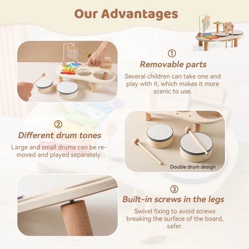 Baby Educational Toys Wooden Aeolian Bells Montessori Musical Toys Xylophone Newborn Birthday Gifts Music Table Toys - ToylandEU