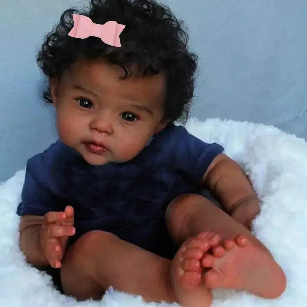 African American Reborn Doll Rooted Hair 20 Inch Handmade Gift - ToylandEU