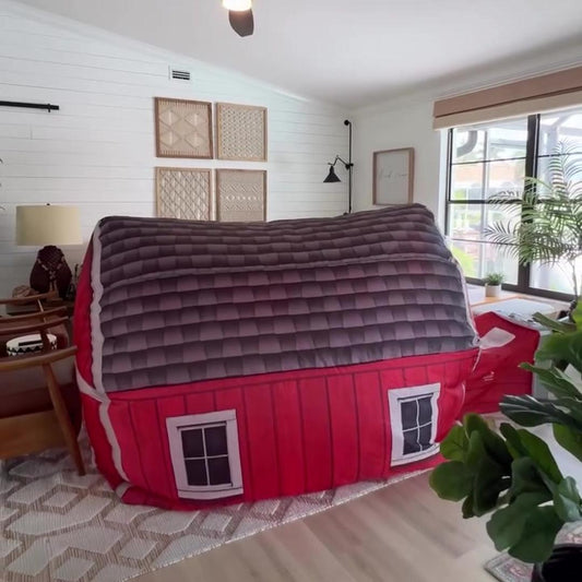 Inflatable Play Fort | Farmers Barn | with Free AirFort Buddy Chicken Pillow | Kids