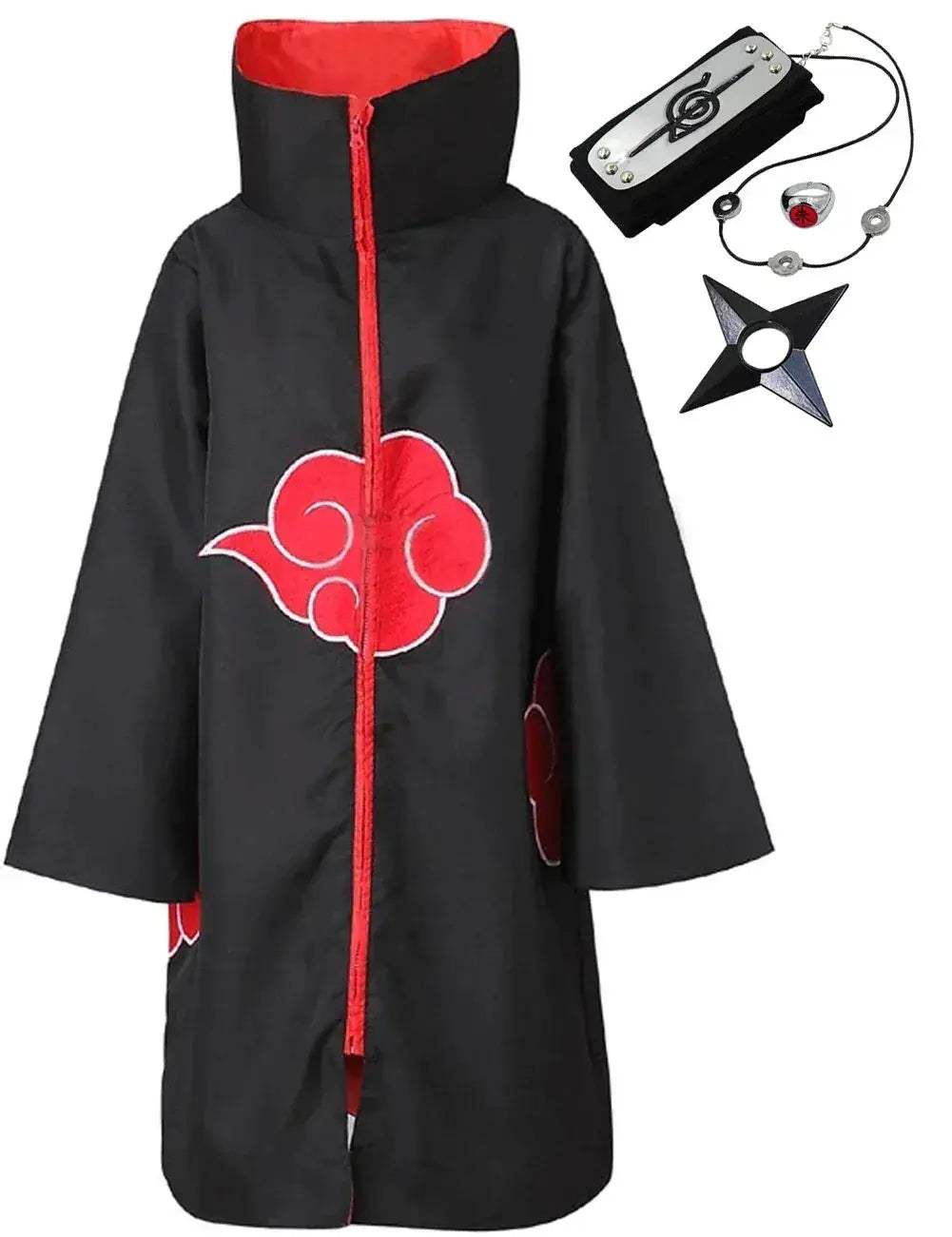 Akatsuki Uchiha Itachi Cloak for Kids & Adults Long Black Robe Cosplay Costume with Accessories - ToylandEU