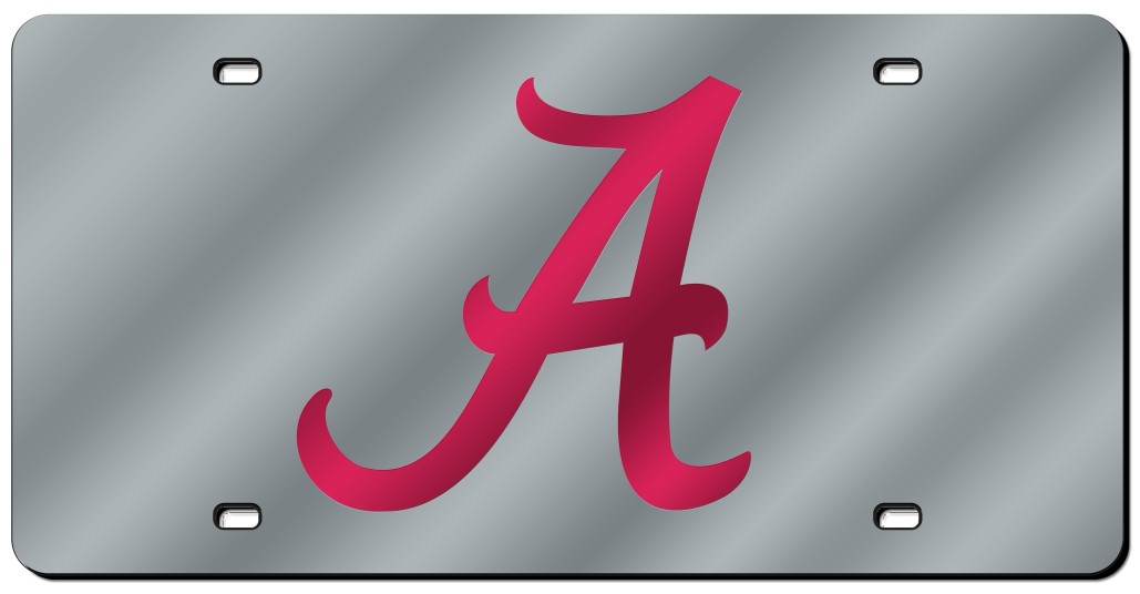 Alabama Crimson Tide License Plate Laser Cut Silver Script A - ToylandEU