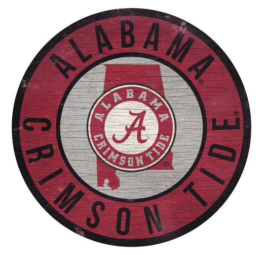Alabama Crimson Tide Wood Round Sign 12 Inch State Design - ToylandEU