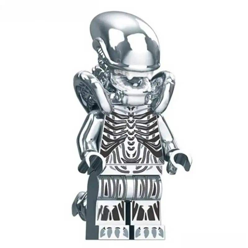 Alien Xenomorph metalic silver Lego Minifigures custom toys - Minifigure Toys