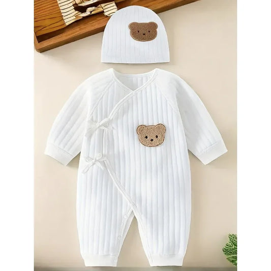 All Seasons Cotton Baby Romper with Cartoon Bear Hat for Newborns - ToylandEU