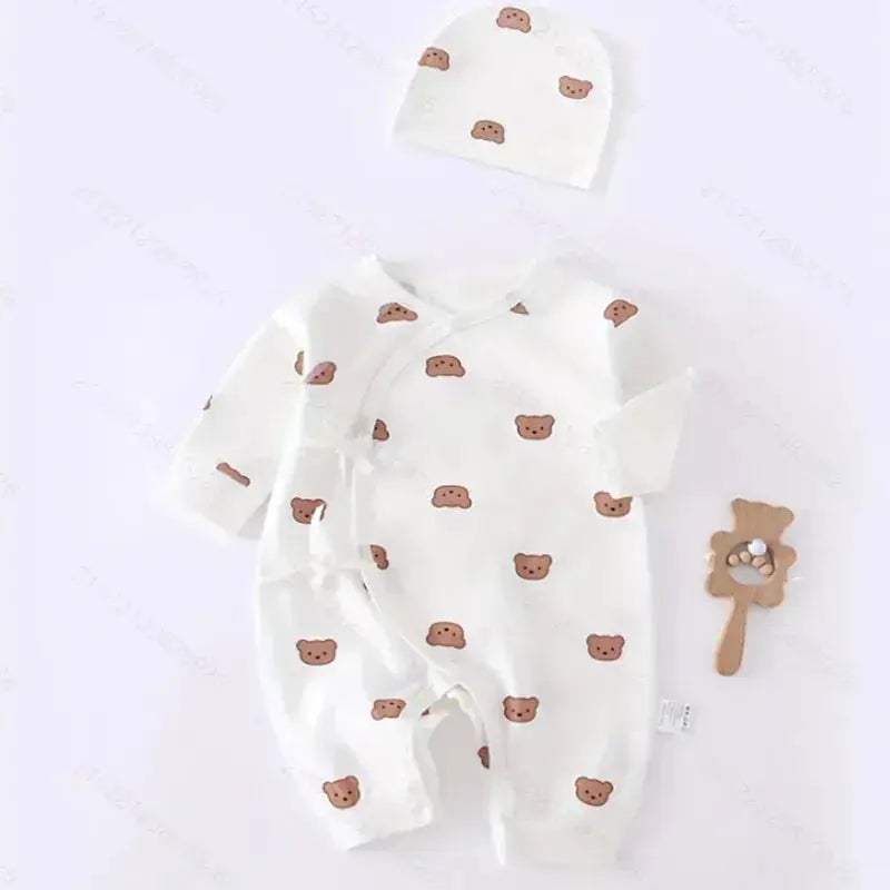 All Seasons Cotton Baby Romper with Cartoon Bear Hat for Newborns - ToylandEU