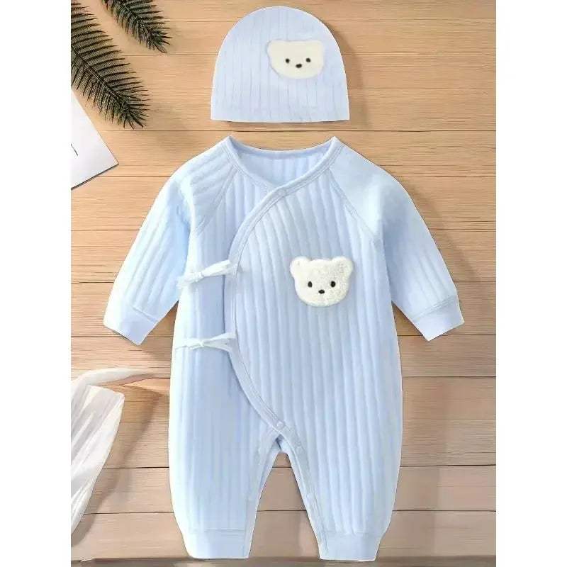 All Seasons Cotton Baby Romper with Cartoon Bear Hat for Newborns - ToylandEU