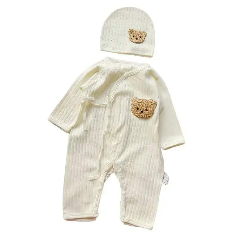 All Seasons Cotton Baby Romper with Cartoon Bear Hat for Newborns - ToylandEU