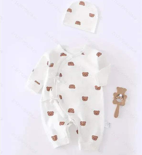 All Seasons Cotton Baby Romper with Cartoon Bear Hat for Newborns - ToylandEU
