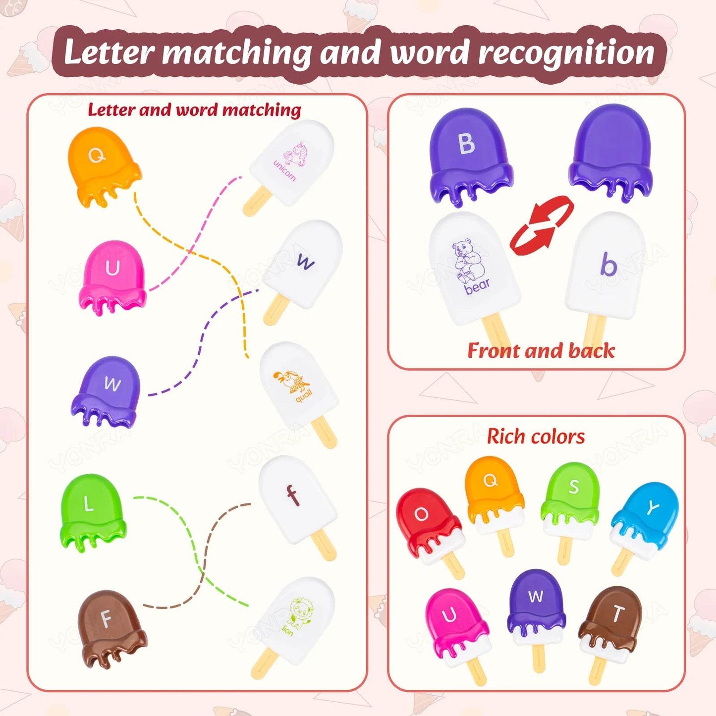 Alphabet Learning Toys for Toddlers Ice Cream ABC Letter Matching Toy Preschool Educational Montessori Toy Kids for Boys Girls - ToylandEU