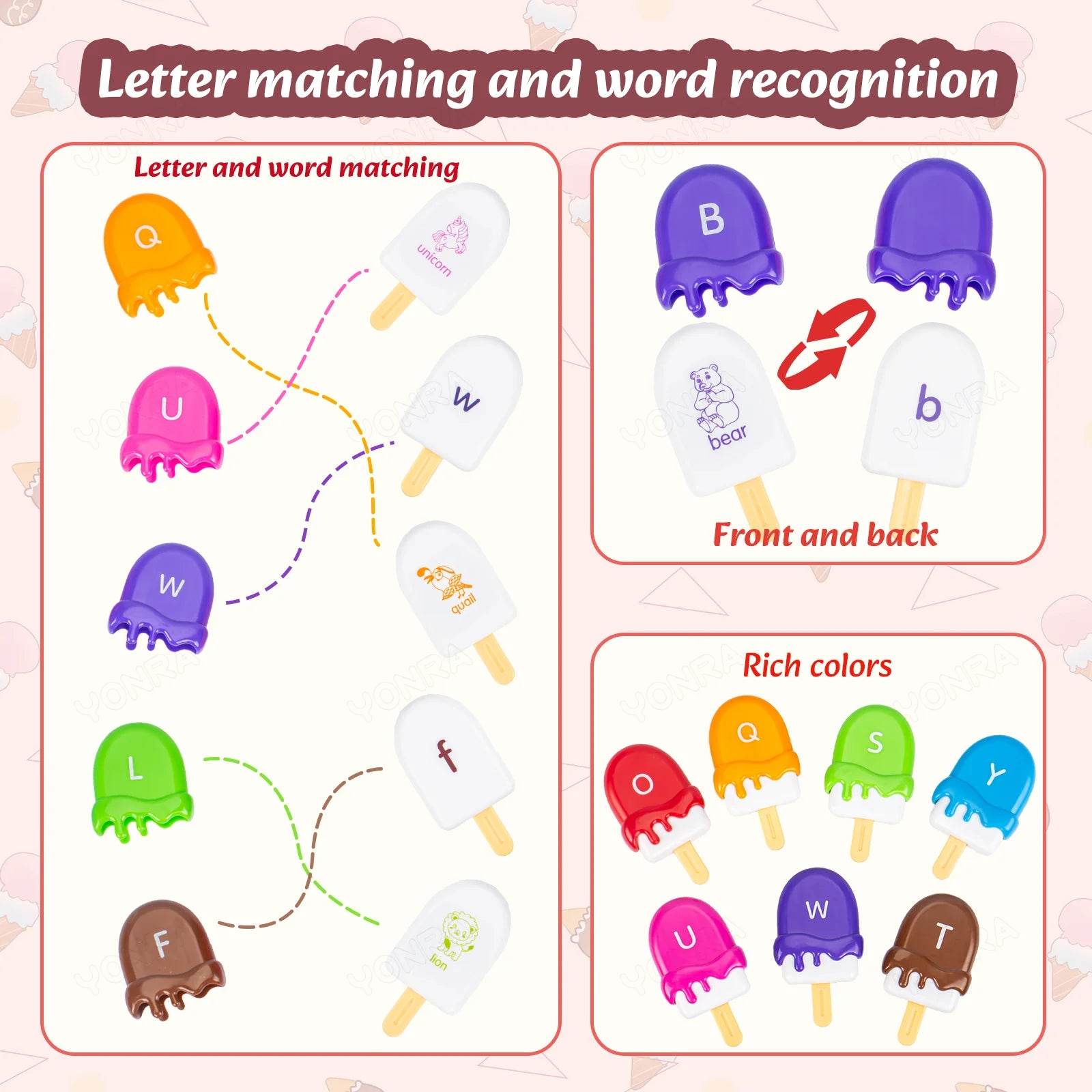 Alphabet Learning Toys for Toddlers Ice Cream ABC Letter Matching Toy Preschool Educational Montessori Toy Kids for Boys Girls - ToylandEU