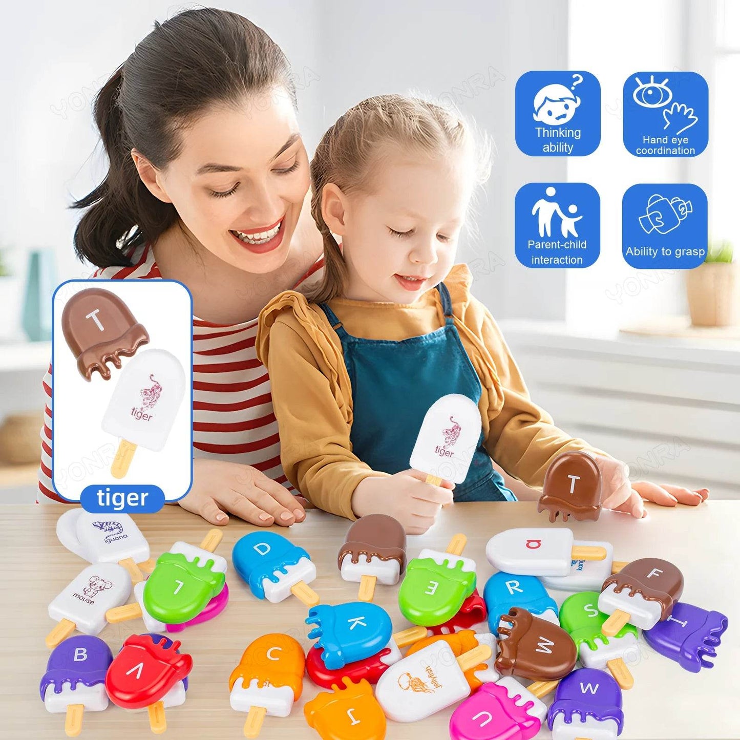 Alphabet Learning Toys for Toddlers Ice Cream ABC Letter Matching Toy Preschool Educational Montessori Toy Kids for Boys Girls - ToylandEU