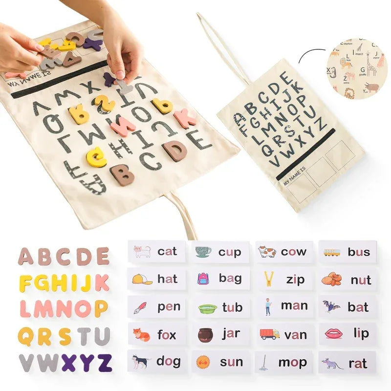 Alphabet Recognition Card Canvas Bag Set for Montessori Education ABC Cards and Canvas Storage Bag - ToylandEU