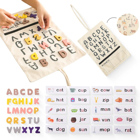 Alphabet Recognition Card Canvas Bag Set for Montessori Education ABC Cards and Canvas Storage Bag - ToylandEU