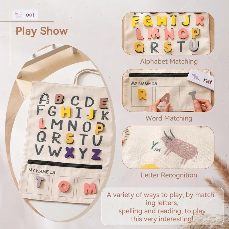 Alphabet Recognition Card Canvas Bag Set for Montessori Education ABC Cards and Canvas Storage Bag - ToylandEU